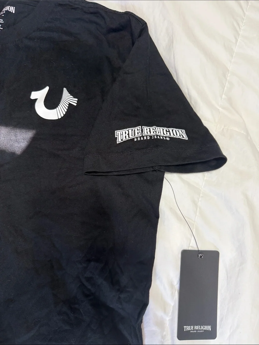 True Religion Black Short Sleeve Tee with White Horseshoe Logo